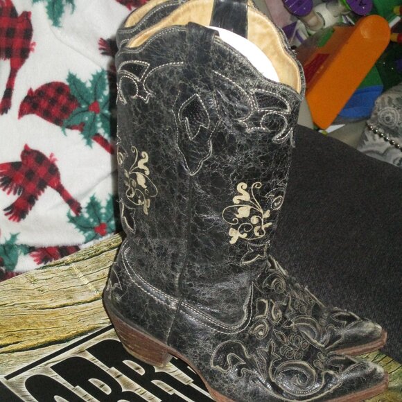 Vintage Black Corral Boots sz 7M  Lizard Over C2108 - Picture 8 of 14